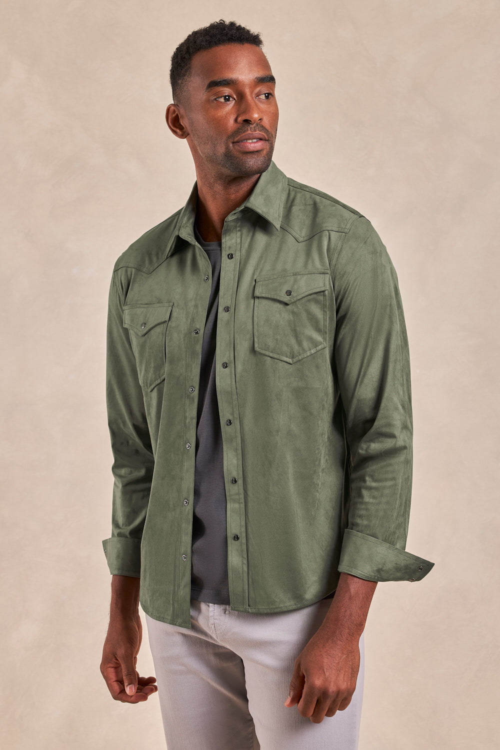 The Wyatt Lite - Feather Weight Microsuede Shirt Jacket - Olive